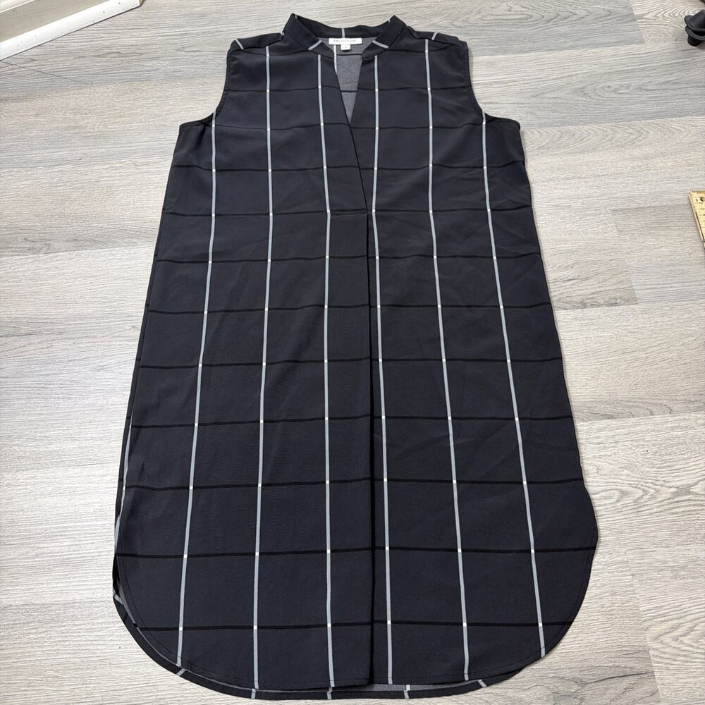 Prologue Dress Women’s Medium Black White Stripe Shirttail Hem Shift Casual